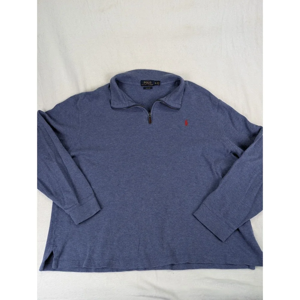 Polo Ralph Lauren Estate Rib 1/4 Zip Men XL Blue Knit Sweatshirt Preppy Dad